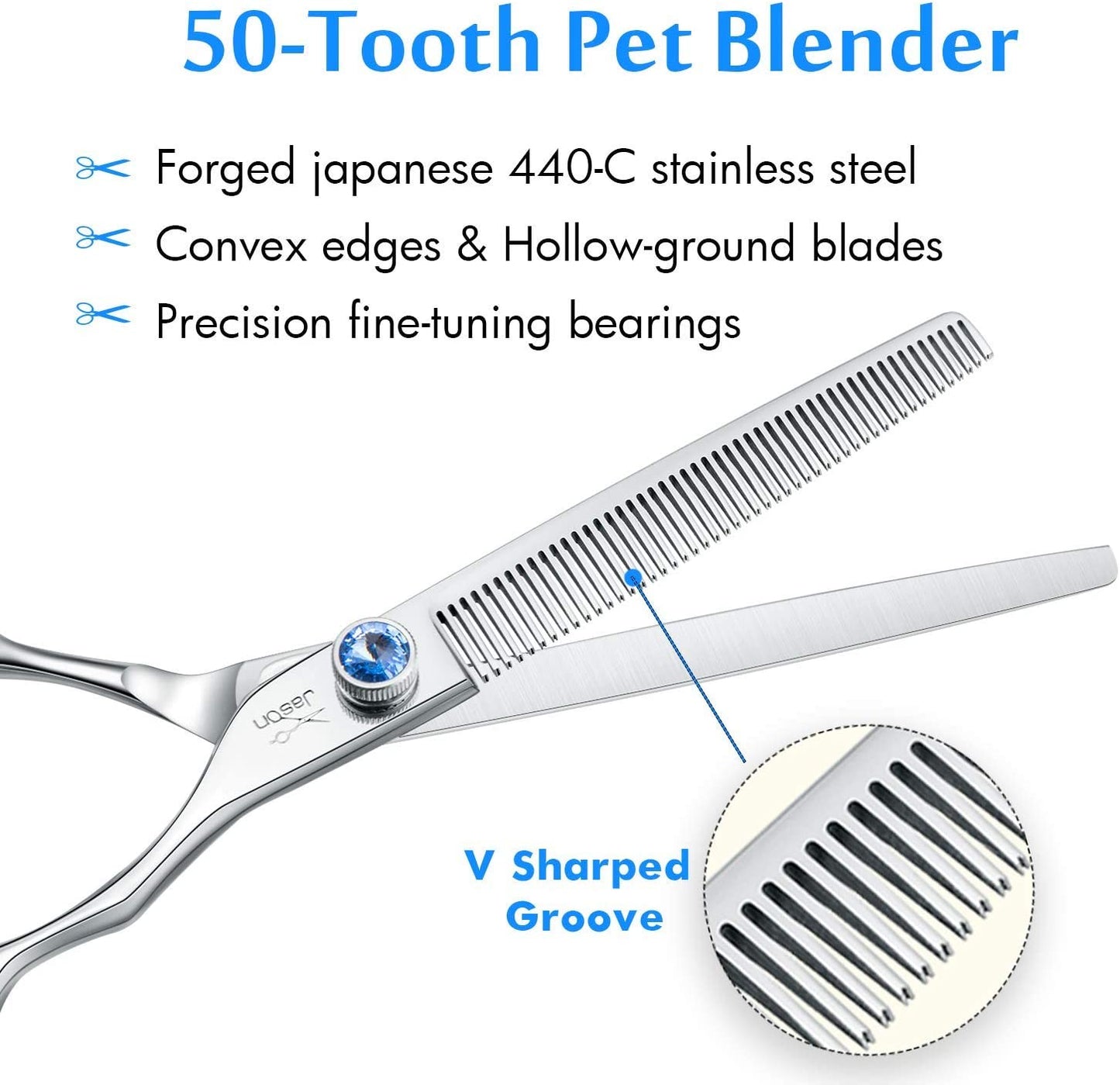 Dog Grooming Thinning Blending Scissor, Ergonomic Pet Grooming Thinner Blender Shears Cat Trimming Texturizing Kit with Offset Handle and a Jewelled Screw