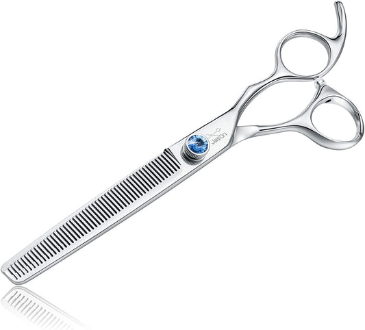 Dog Grooming Thinning Blending Scissor, Ergonomic Pet Grooming Thinner Blender Shears Cat Trimming Texturizing Kit with Offset Handle and a Jewelled Screw