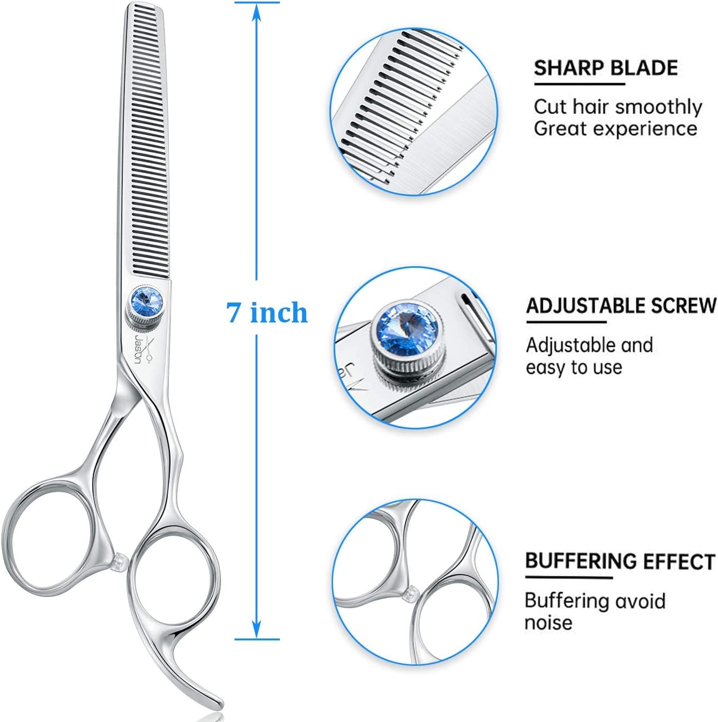 Dog Grooming Thinning Blending Scissor, Ergonomic Pet Grooming Thinner Blender Shears Cat Trimming Texturizing Kit with Offset Handle and a Jewelled Screw
