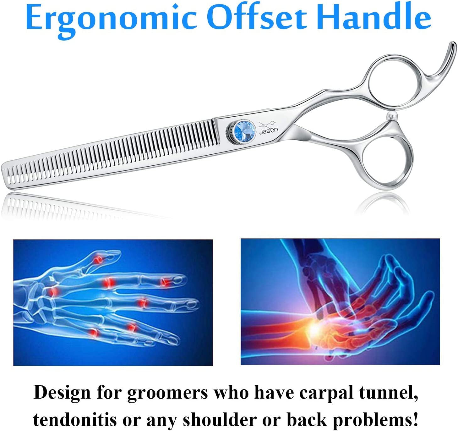 Dog Grooming Thinning Blending Scissor, Ergonomic Pet Grooming Thinner Blender Shears Cat Trimming Texturizing Kit with Offset Handle and a Jewelled Screw
